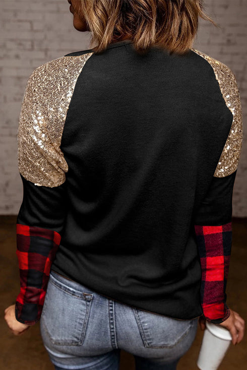 Black Christmas Tree Sequin Long Sleeve Top